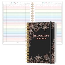 Bill Payment Checklist - Monthly Bill Organizer 5.8" x 8.5" Black Flowers