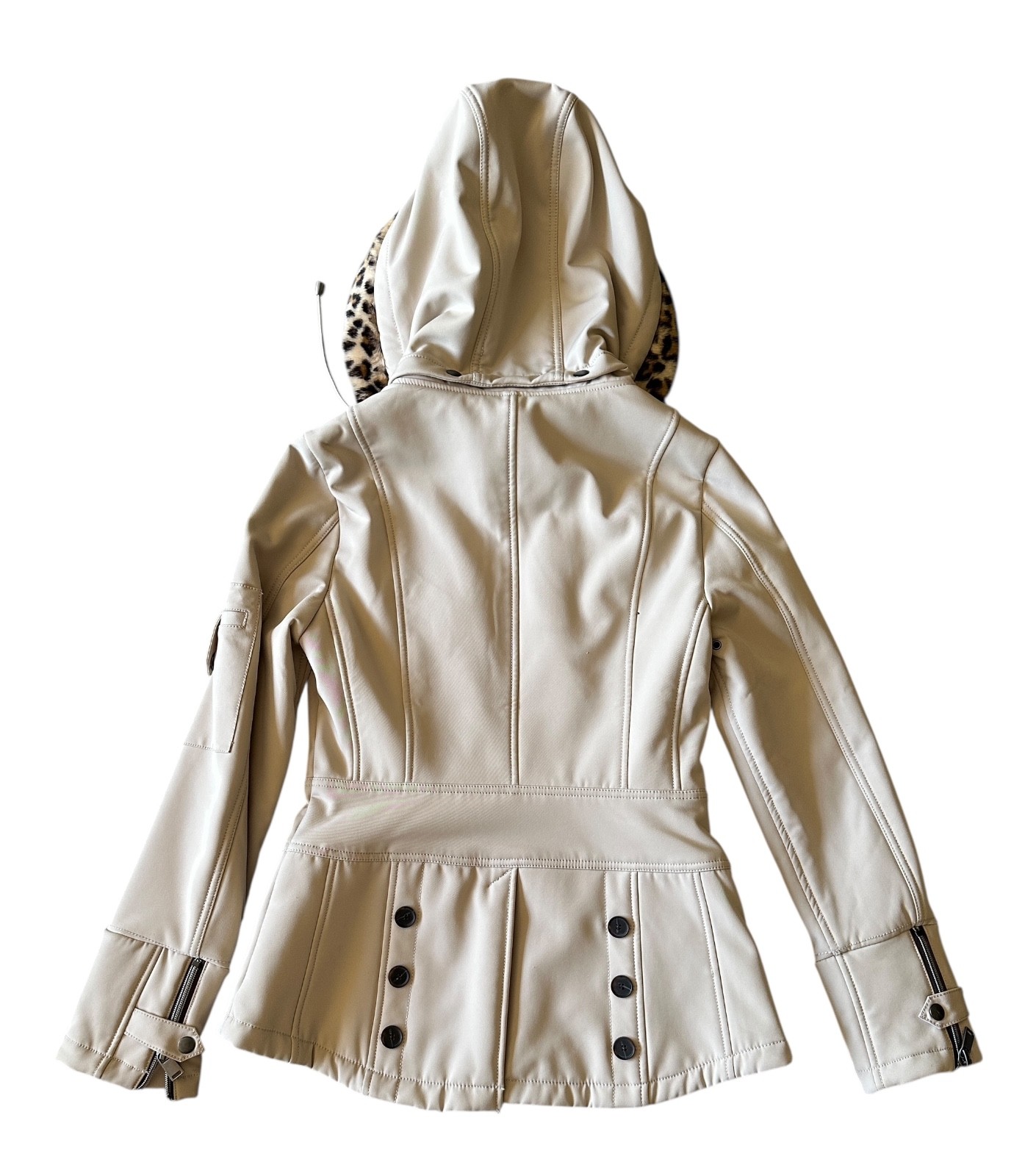 Goode Rider Beige Fur Lined Hooded Coat  Cargo Parka Jacket Women Small