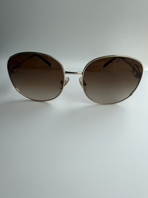 Tiffany & Co. Gold Metal Round Oversized Sunglasses Brown Gradient TF3065