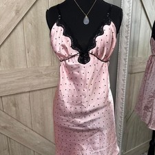Y2K Pink Heart Slip Dress Lingerie with Black Lace - Large