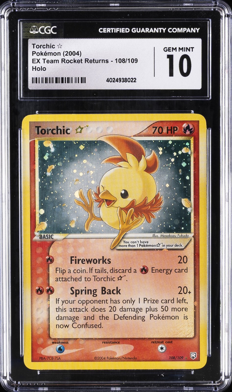 2004 POKÉMON EX TEAM ROCKET RETURNS HOLO GOLD STAR #108 TORCHIC CGC 10 GEM MINT