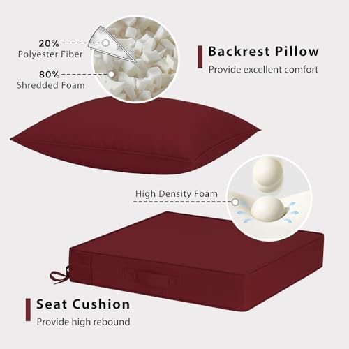 Outdoor Chair Cushions 19x19, Patio Furniture Cushions with 19x19 Inch Burgundy - Foto 4 di 7
