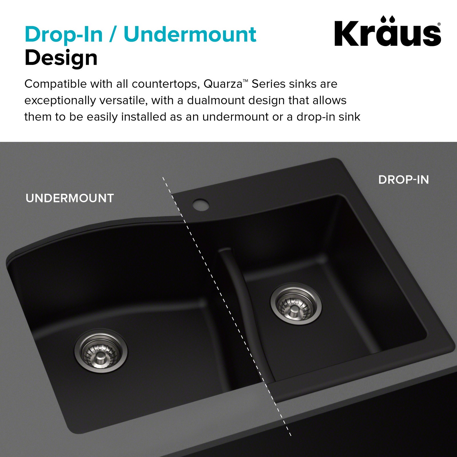 Kraus KGD-442 Quarza 33" Dual Installation Double Basin Composite
