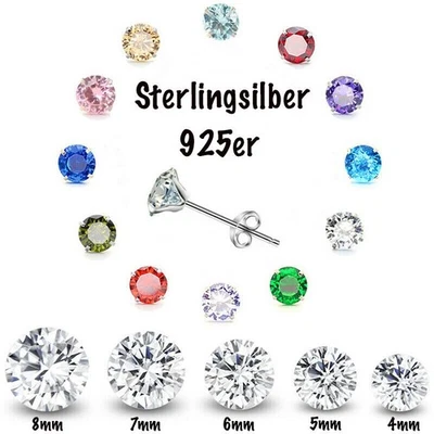 Ohrringe Silber 925, Zirkonia rund 3 - 8 mm, Damen Herren Ohrstecker - Bild 1 von 4
