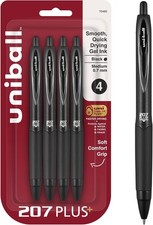 uniball 207 Plus Retractable Gel Pens, Medium Point 0.7mm , Black, 4 Pack
