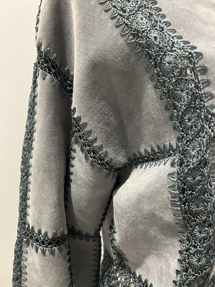 Overland Leather Suede jacket Patchwork Crochet Lace Vintage Y2K size 8 Medium - Image 4 of 4