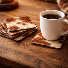 handmade Cowhide Coasters Set of 6 Genuine Leather Rustic Western Table Decor
