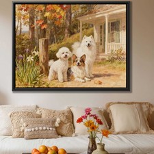 Bichon Frise Oil Painting Canvas Print Wall Art for Living Room Pet Decor