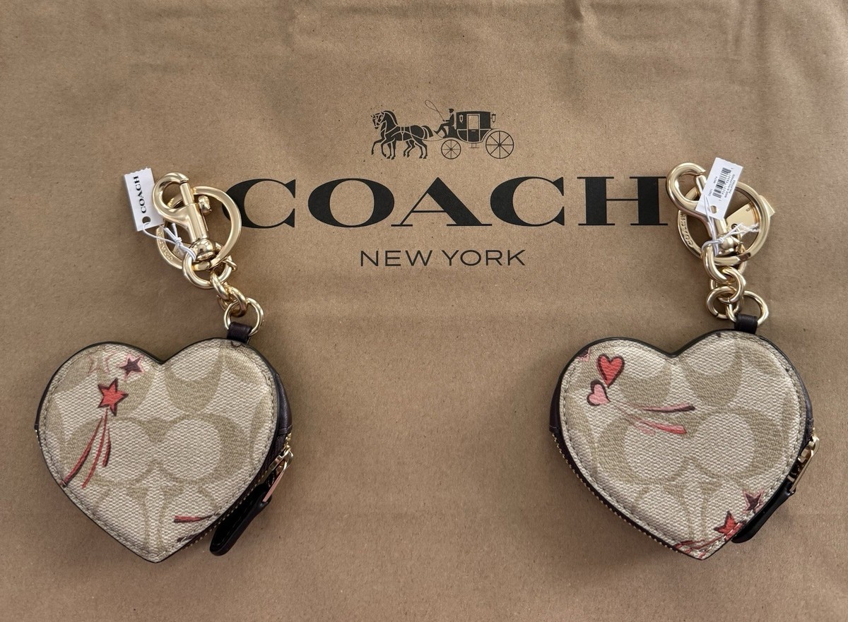 COACH Heart Pouch Bag Charm In Signature Leather With Heart And