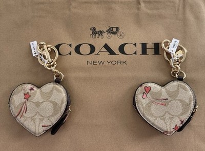 COACH Heart Pouch Bag Charm In Signature Leather With Heart And