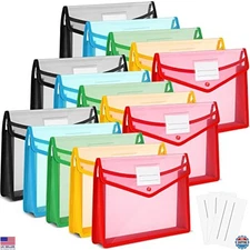 15-Piece Colorful A4 Expanding File Folders with Button Closure & Waterproof