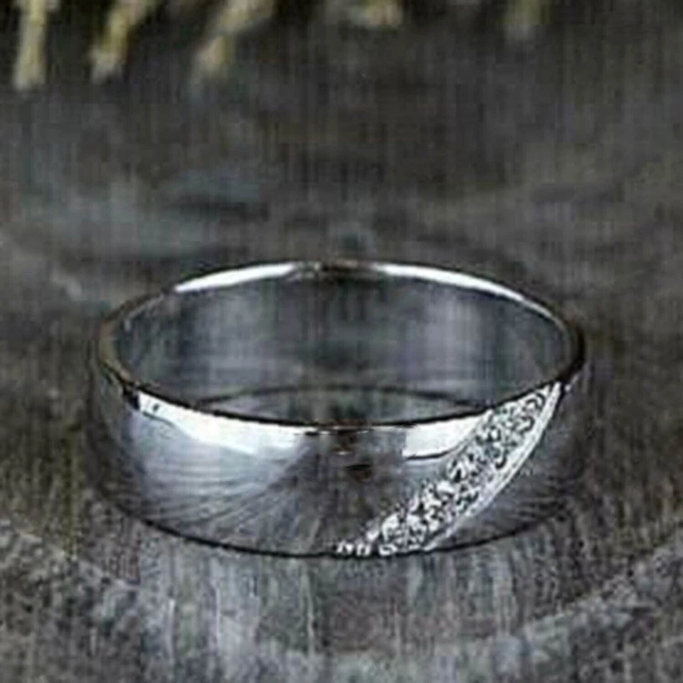 Bague alliance homme diamant taille ronde 2 carats plaqué or blanc 14 carats - Photo 3/4