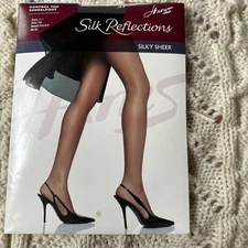 Hanes Silk Reflections Control Top 717 Sz AB Barely Black Silky Sheer Pantyhose