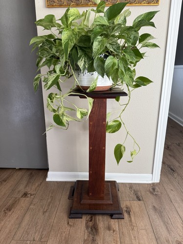 Antique Arts & Crafts mission style hardwood plant stand w/ Burl wood top - Picture 2 of 10