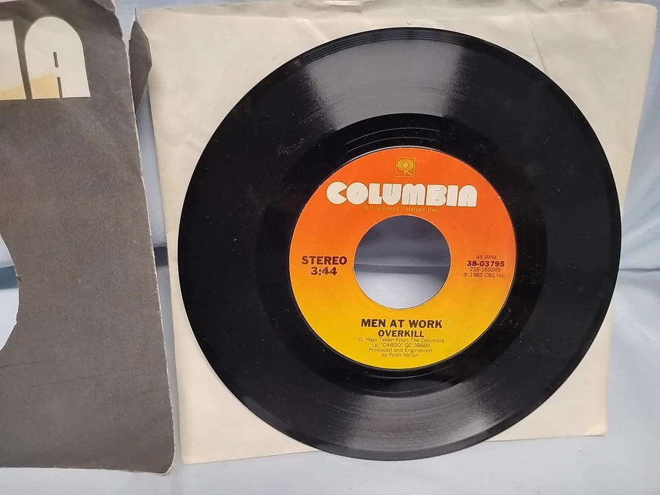 Men At Work Overkill / Till the Money Runs Out 45 RPM Columbia 38-03795 1983 - Image 3 of 3