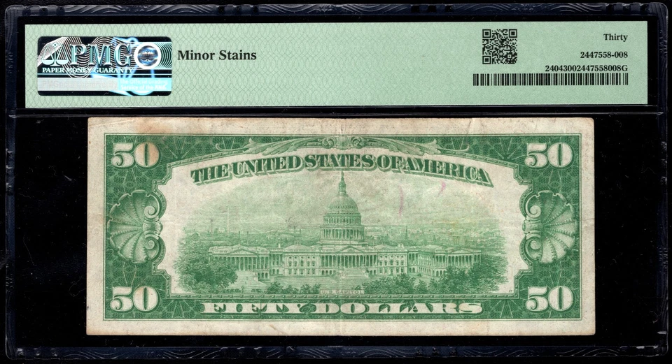 1928 FR. 2404 $50 GOLD CERTIFICATE PMG 30 SCARCE NOTE - Image 2 of 3