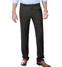 Men's Tweed Pants Herringbone Thick Wool Pleated Front Dress 38W x 32L Black