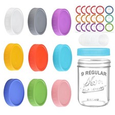 9 Pack Regular Mouth Mason Jar Lids - 70Mm Colored Plastic Mason Lids with Silic