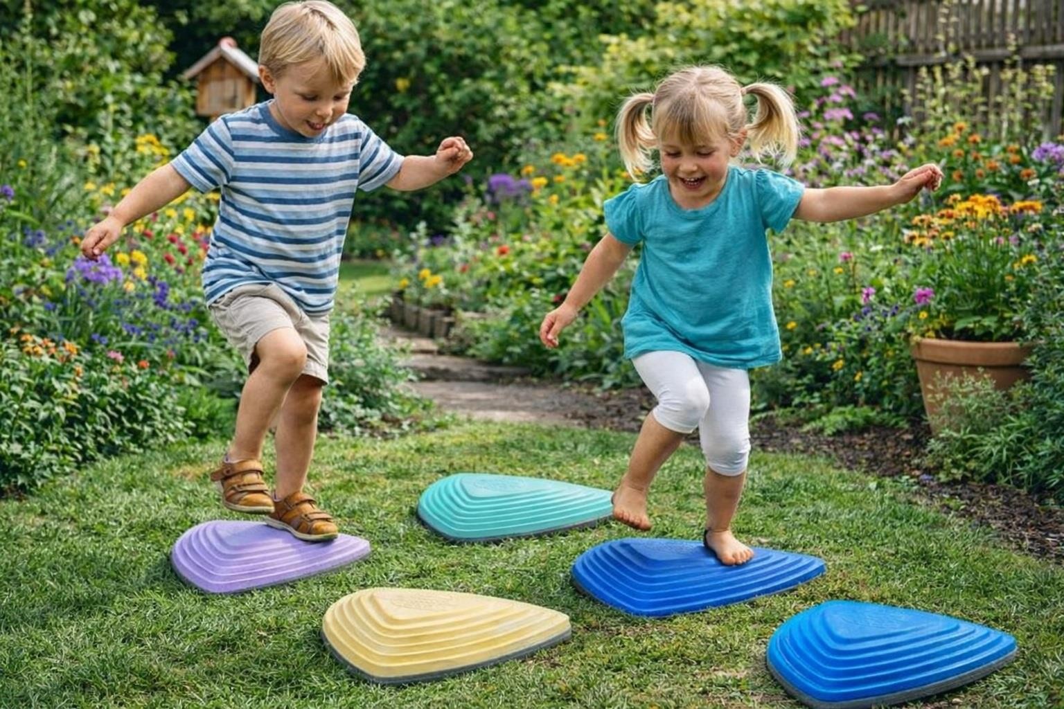 6pc Kids River Stepping Stones Non Slip Balance Blocks Sensory Play Motor Skills