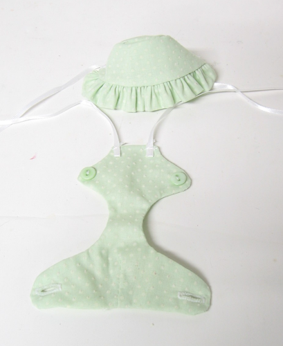 Mint Flocked Dot Doll Clothes-Romper and Bonnet for 5" Berenguer Babies - Picture 4 of 4