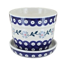 Blue Rose Polish Pottery Blue Violet Medium Flower Pot
