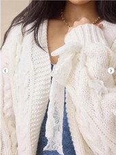 Altar d State White Ribbon Detailed Open Front Cardigan Size M NWT