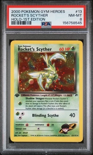 2000 POKEMON GYM HEROES HOLO-1ST EDITION #13 ROCKET'S SCYTHER PSA 8