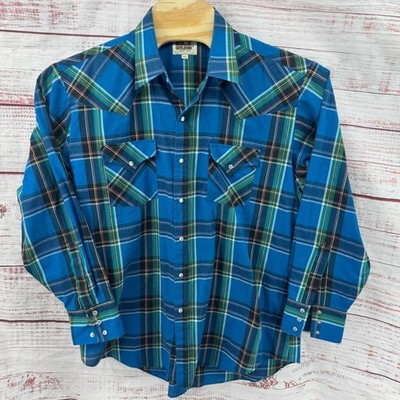 Ely Cattleman Shirt Mens XL Western Plaid Pearl Snap Long Sleeve Western Cowboy