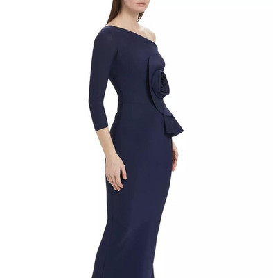 Chiara Boni La Petite Robe One Shoulder Rosette Cocktail Mid Dress Navy  G2U