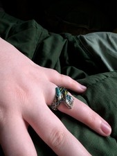 silver blue and green snake ring