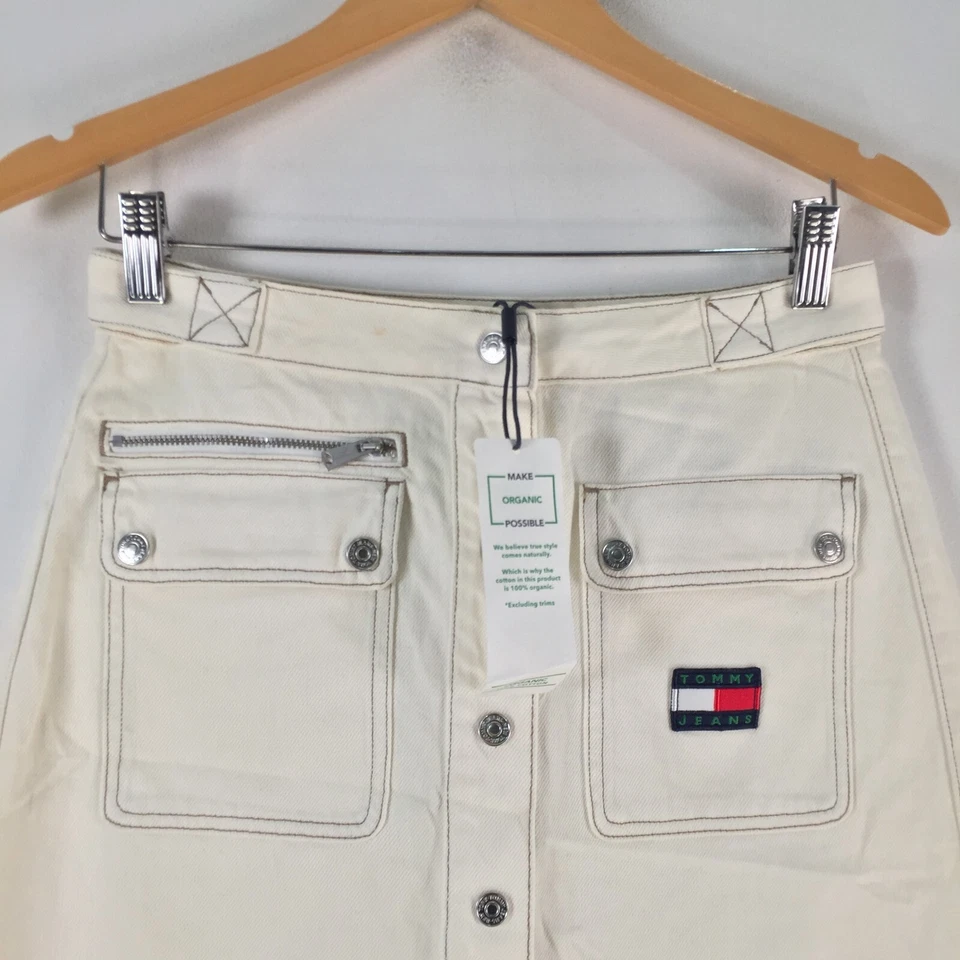 NUEVO Tommy Jeans Mujer Falda 27 Blanco Algodón Línea A Mini Denim Botón 111993 Foto 2 de 4