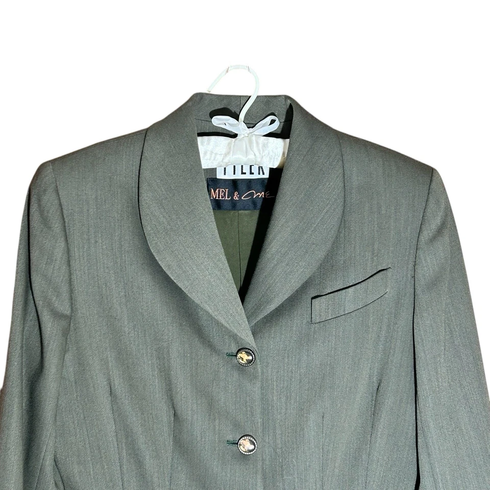 Blazer RICHARD TYLER Couture para mujer de un solo pecho 100 % lana verde militar talla 6 Foto 3 de 4