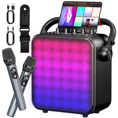 Karaoke Machine for Adults & Kids with Full-Screen LED Lights, Portable Bluet...