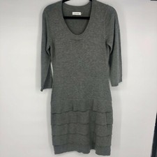 Calvin Klein Medium Heather Gray Knit Sweater Dress Tiered Layers Ruffle 