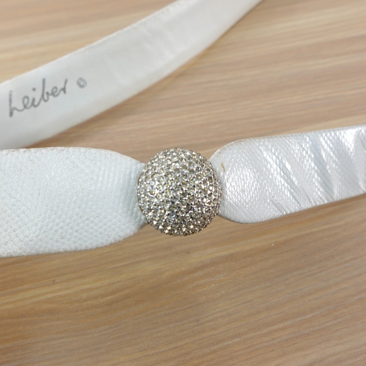 VINTAGE Lizard Leather Belt White JUDITH LEIBER Swarovski  display picture 2