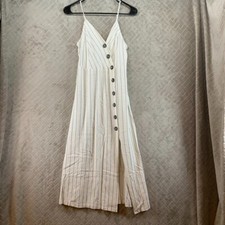 Urban Romantics Dress Juniors M White Striped Linen Blend Long Midi Fit & Flare