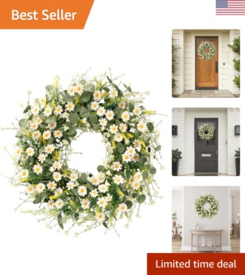 Handmade Silk Floral Wreath for Front Door and Wedding Farmhouse Decor - 24-Inch