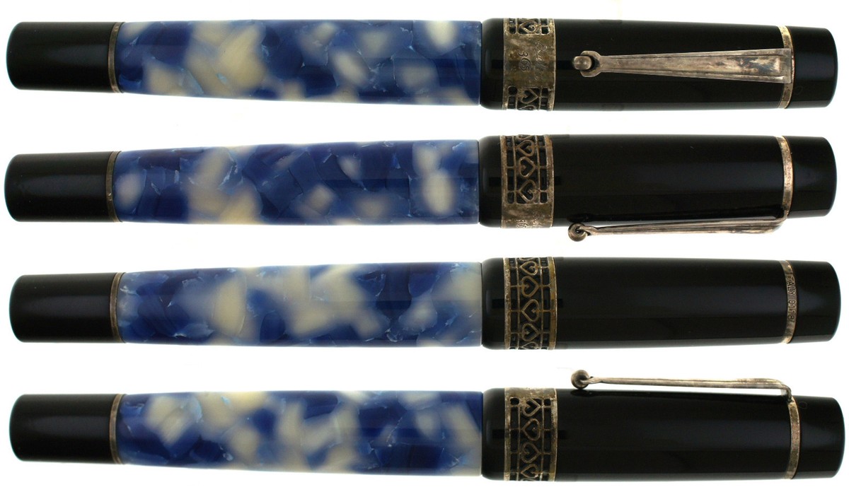 Rare Delta 365 Marbled Blue & White Fountain Pen Millennium 18K