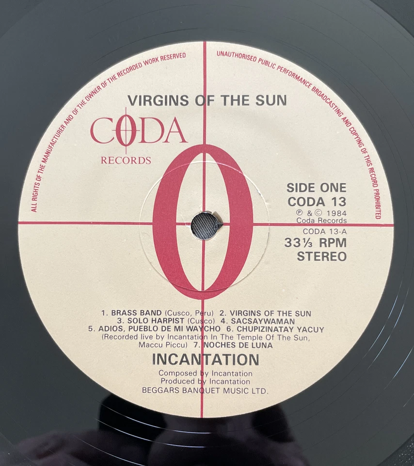 Incantation ‎– Virgins Of The Sun Vinyl LP 33rpm 1984 Coda Records ‎–NM / EX Foto 3 de 4