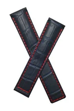 19/18 mm DARK NAVY BLUE/RED CROC-STYLE LEATHER STRAP to fit TAG Heuer CARRERA