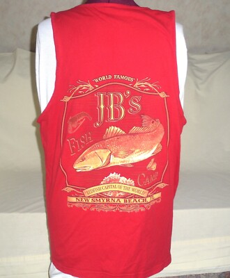 Men S J B Fish Camp New Smyrna Tank T Shirt Red Size Large Near Mint Cond Ebay