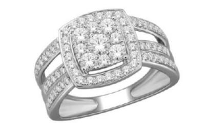ESTATE 1.0CT DIAMOND 14K WHITE GOLD ROUND CLUSTER SQUARE MULTI ROW FUN LOVE RING
