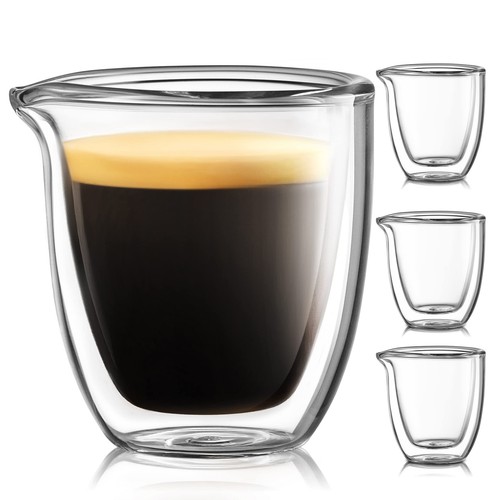 Glass Espresso Cups Set of 4 Double Walled Clear Shot Glasses for Coffee
