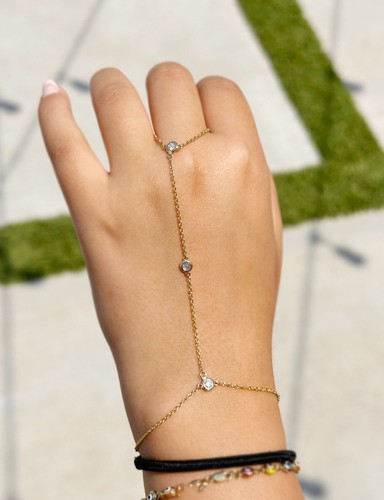 Finger Bracelet Moissanites Ring Bracelet Chain Bracelet 14K Yellow Gold 0.30ctw - Picture 10 of 11