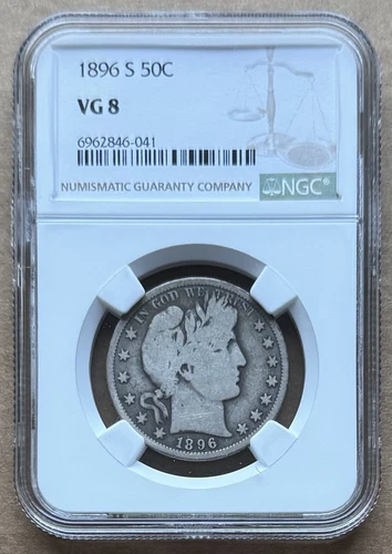 1896 S 50C NGC VG 8 1896-S BARBER HALF DOLLAR SILVER 50c