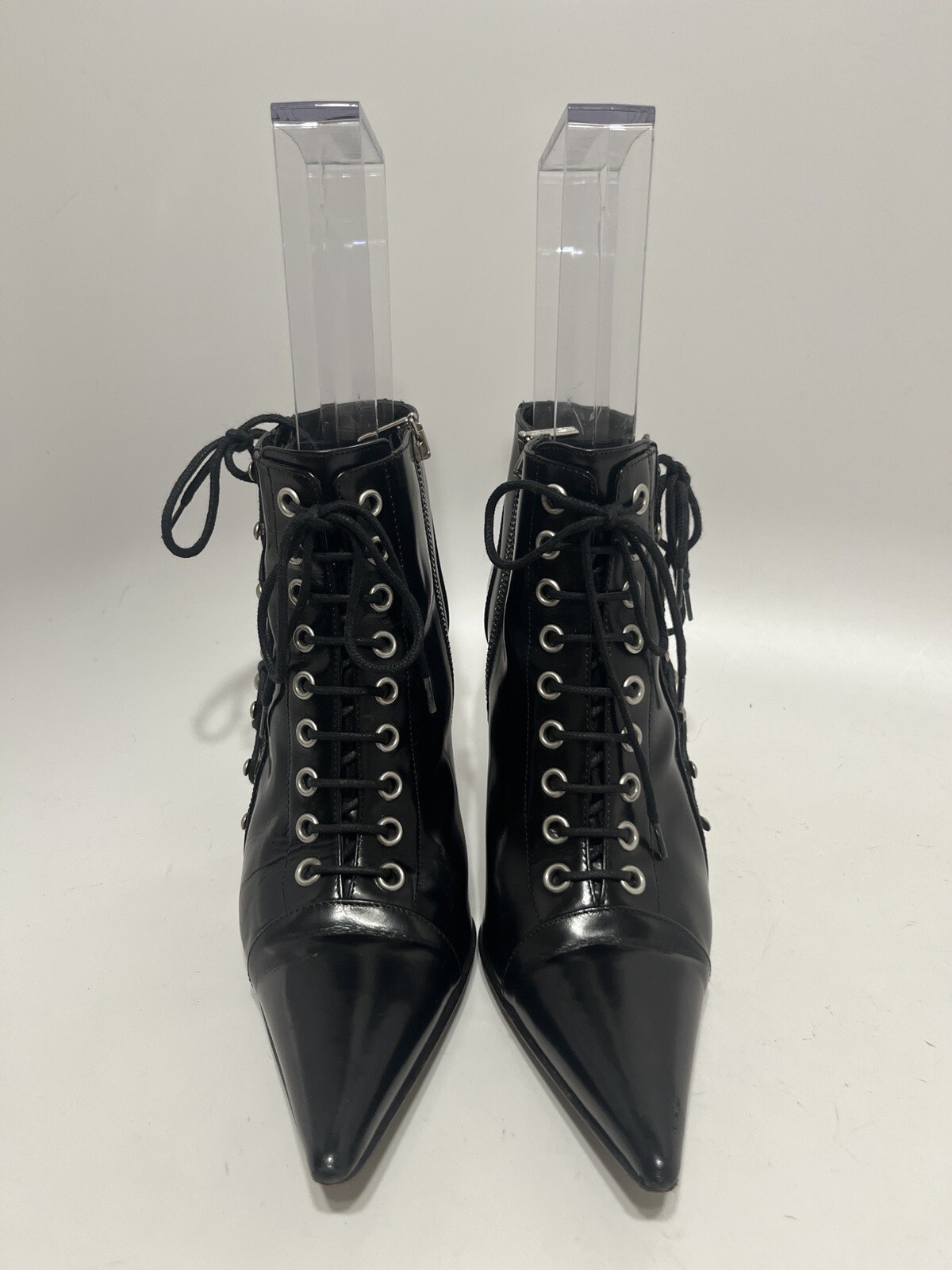 Vtg DOLCE & GABBANA EARLY 00s GLOSSY LEATHER LACE UP BOOTS 36.5 image 2
