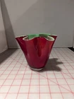 Vintage Handkerchief Vase, Murano, Italy Green and Red, Hand Blown