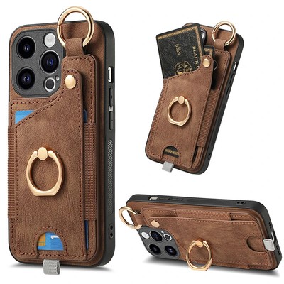 Ring Holder Leather Wallet Case for iPhone 15 14 13 11 12 Pro Max Magnetic Cover