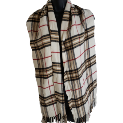 Fraas Cashmink Unisex Scarf Soft Plaid Tartan Tan Red Black Lines