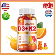60PCS Vitamin D3 10000IU + K2 MK7 250mcg Gummies Sunlight Vitamin & Heart Bone